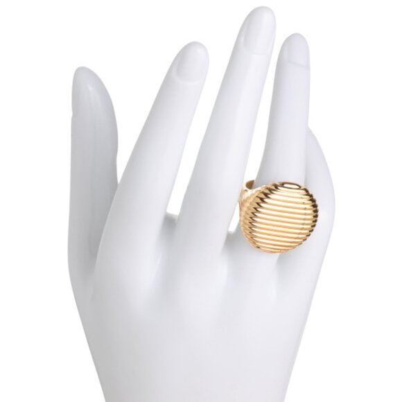 MILOR GOLD Made In Italy 14kt Gold Ribbed Dome Ring - Picture 2 of 2